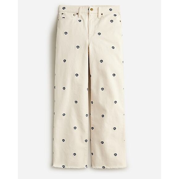 NWT J. Crew Embroidered Slim Wide-Leg Jean | Ecru Seashell | SZ 30 - Picture 1 of 11